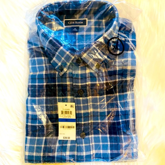🆕NEW-MEN’S CLUB ROOM BY MACY’S FLANNEL BLUE AND WHITE PLAID BUTTON DOWN SHIRT. - Picture 5 of 16